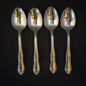 Oneida Stainless Steel Plantation Custom Oval Place/Soup Spoon-Lot Of 4-Floral